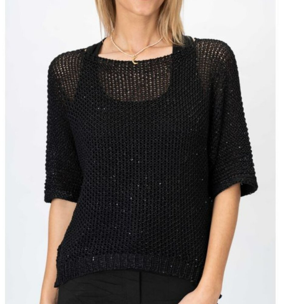 NWT Look Mode Shimmer Thread Sweater With Sequin Details In Black